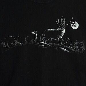 Gildan Ultra Cotton Mens Large Black Deer Moon Wildlife Graphic T-Shirt